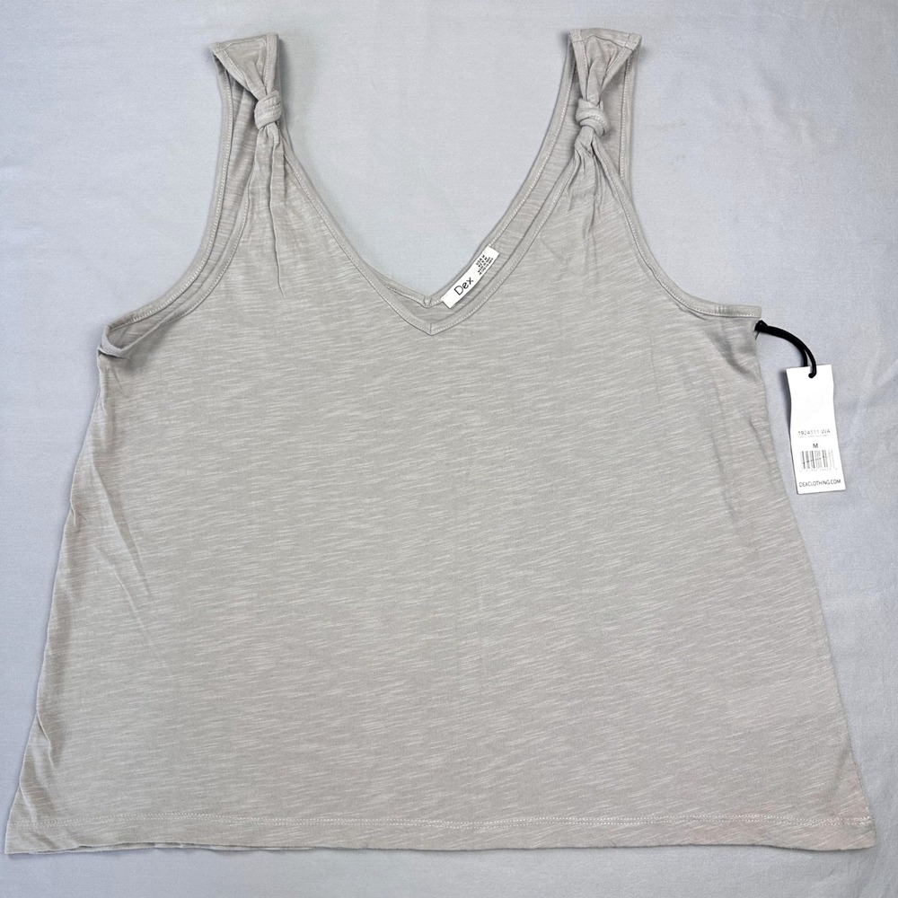 Dex Womens Tank Top Medium Heathered Pale Grey Sleeveless V-Neck Coastal Chill